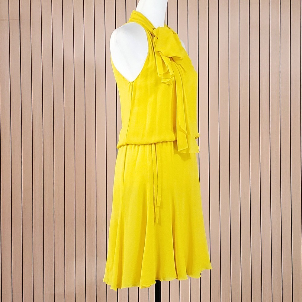 JOSEPH 100% Silk Yellow Halterneck Midi Dress UK 8 FR 36 Tie Neck Designer