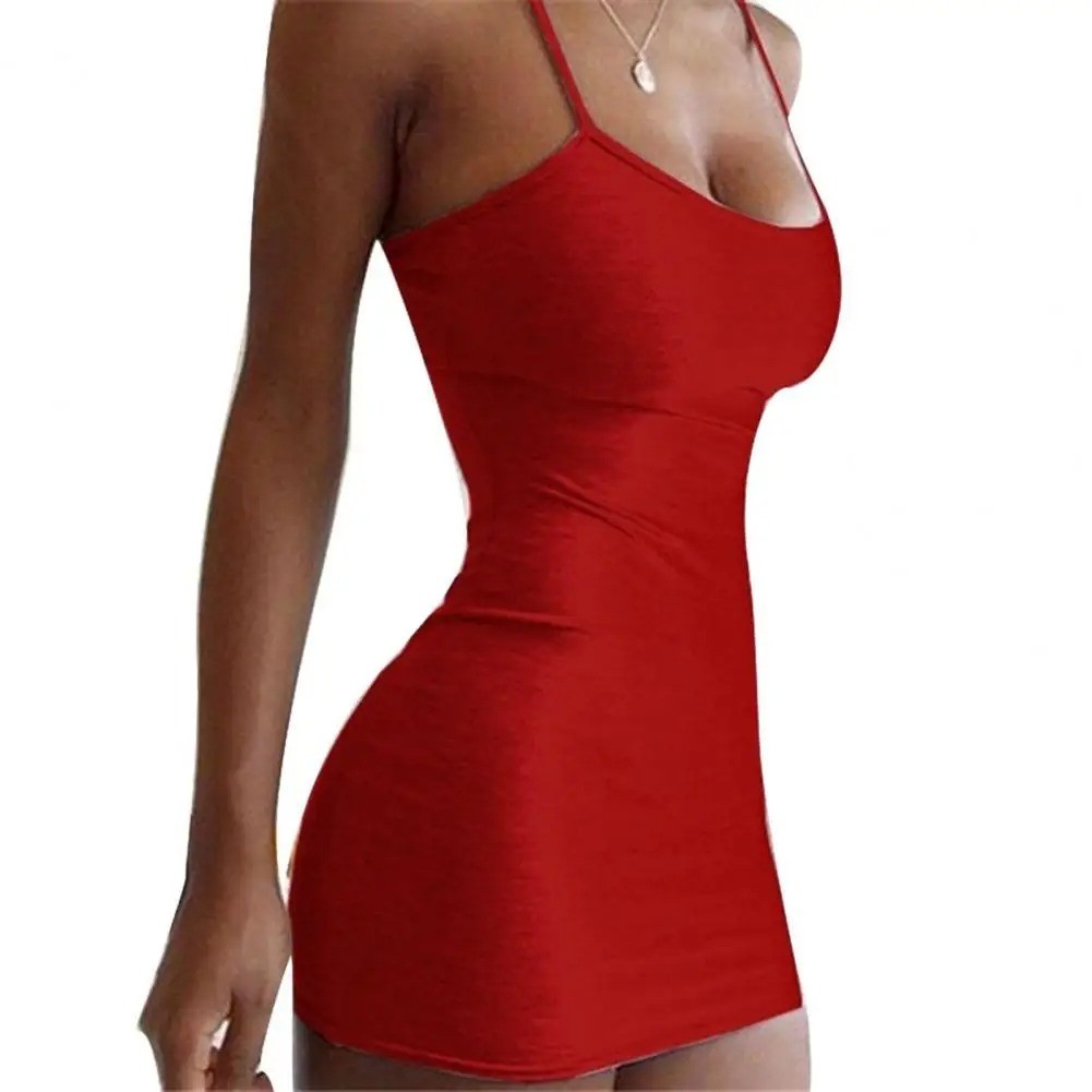 Women Sexy Dress Slim-fit Solid Color Female Suspender Dress for Beach Party Spa