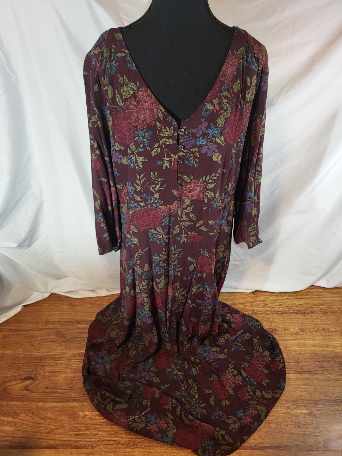 Eddie Bauer Maxi Dress XL Tall Floral V Neck High Waist Boho Cottagecore Prairie