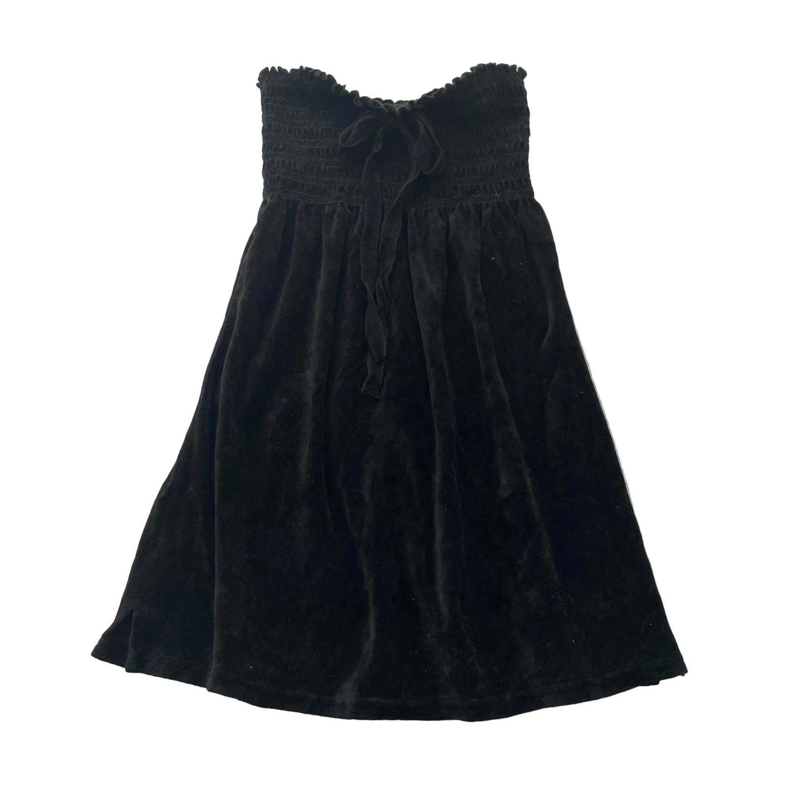 2003 Vintage Juicy Couture Black Velour Smocked Tube Dress Strapless Size S