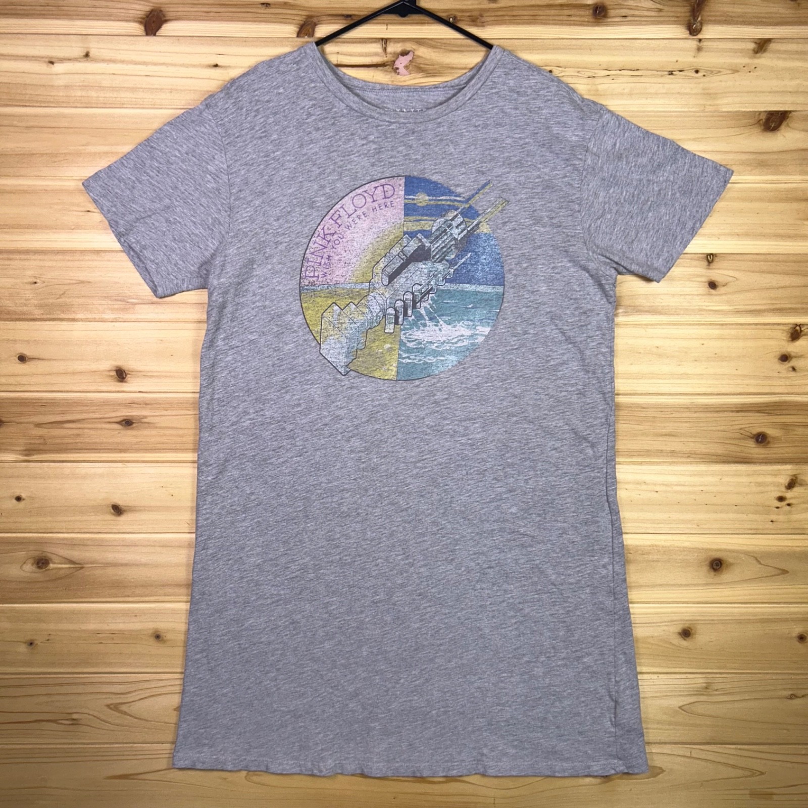 Pink Floyd T-Shirt Dress Womens Large Gray Wish You Were Here Short Shirt Dress