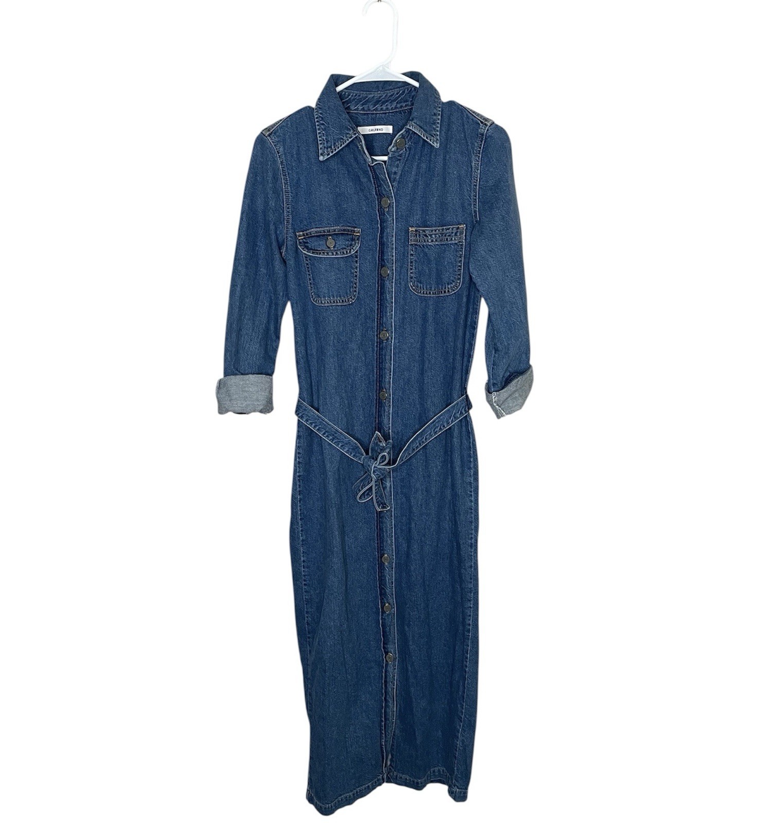 GRLFRND Sessile Denim Midi Dress in Gen X With Belt Women’s Size Small
