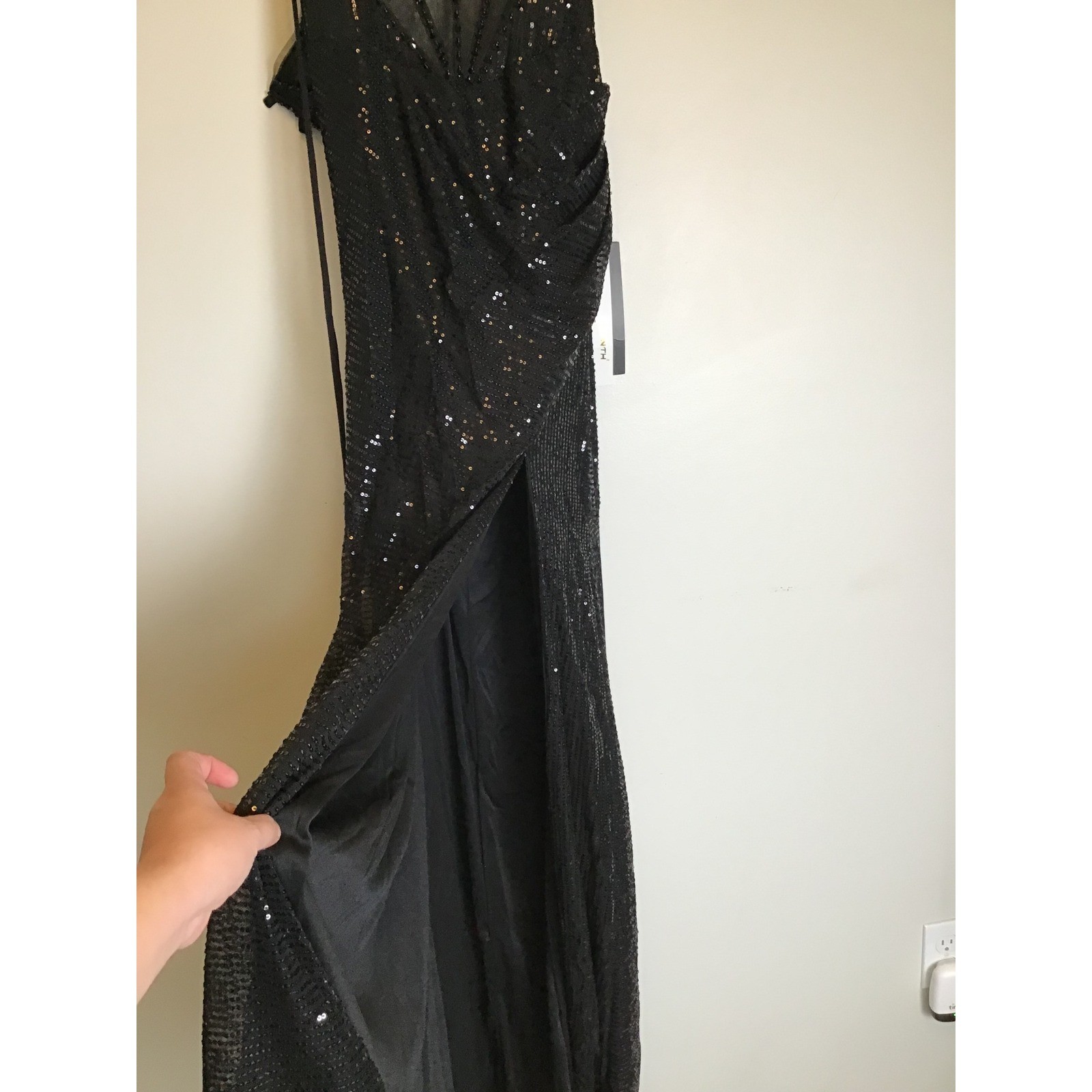 RYANTH Women’s Black Sequin Corset Bodice Lace Up Back Maxi Dress Size 14 NWT