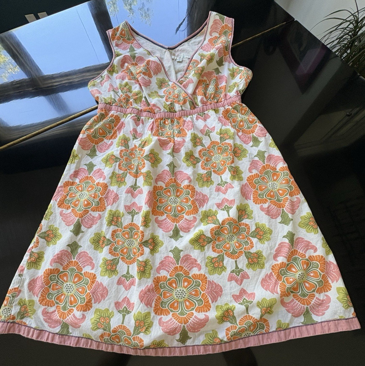 Boden Sleeveless Sundress Pink/Orange Floral Empire Waist Lined UK18 / US14