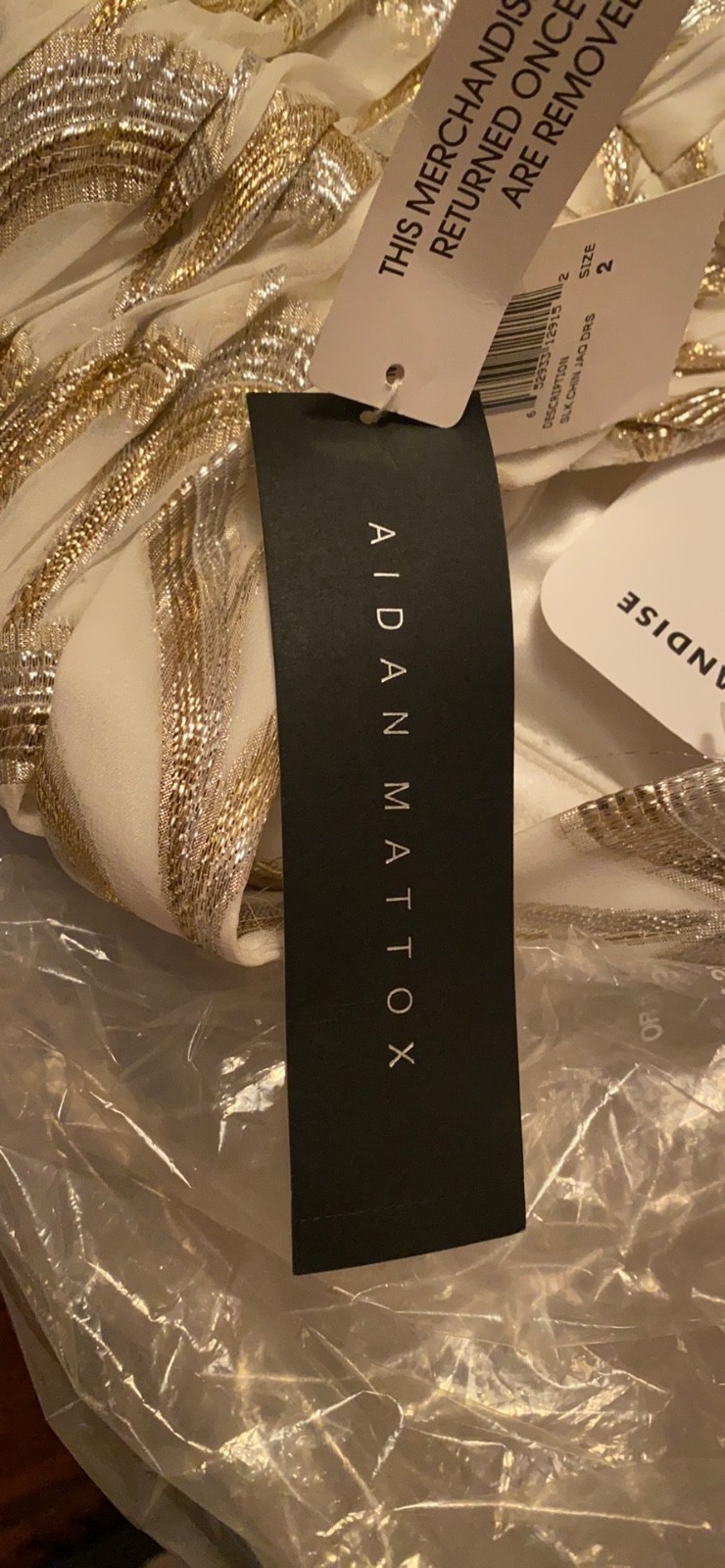 Aidan Mattox Ivory Gold Silk Metallic Halter Dress Size 2 – New w/ Tag