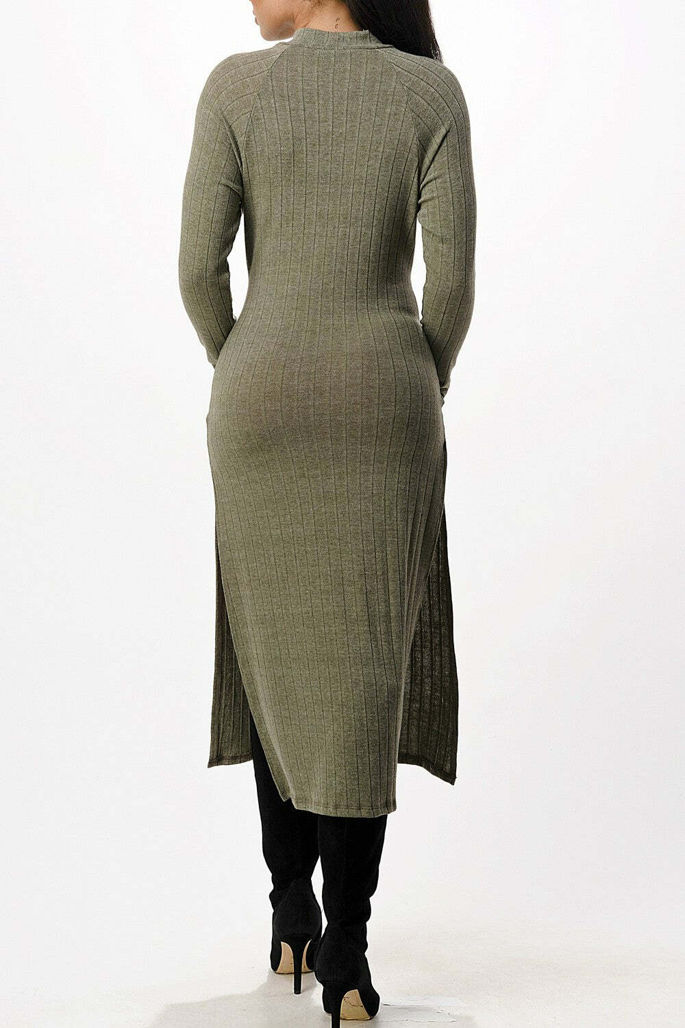 Womens Front Tie Midi Knit Long Sleeve Dress Winter Fashion 2022 Casual Wear