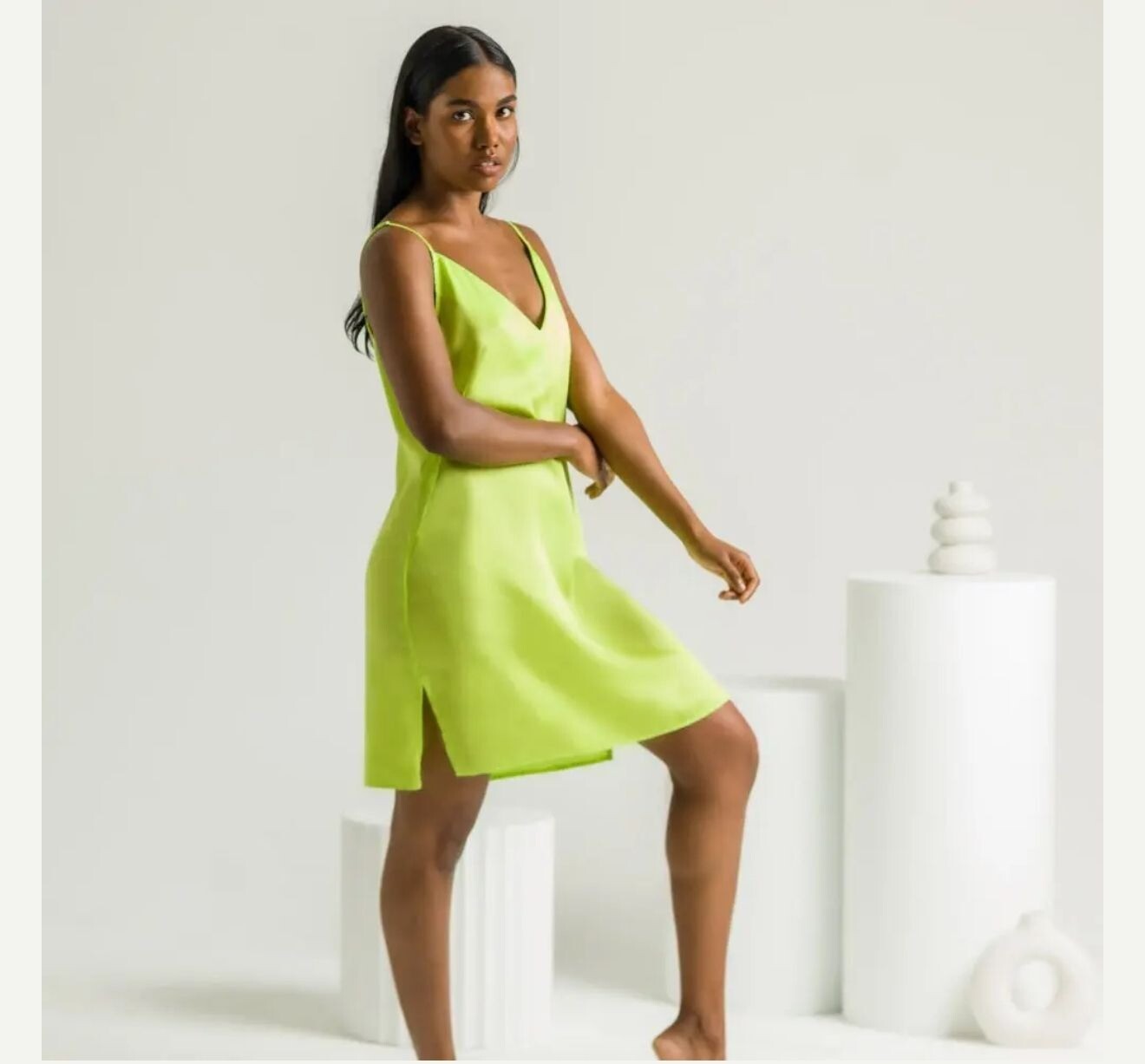 Silky Bamboo Slip Dress Lime Green Soft Cooling Fabric Size XS Date Night,