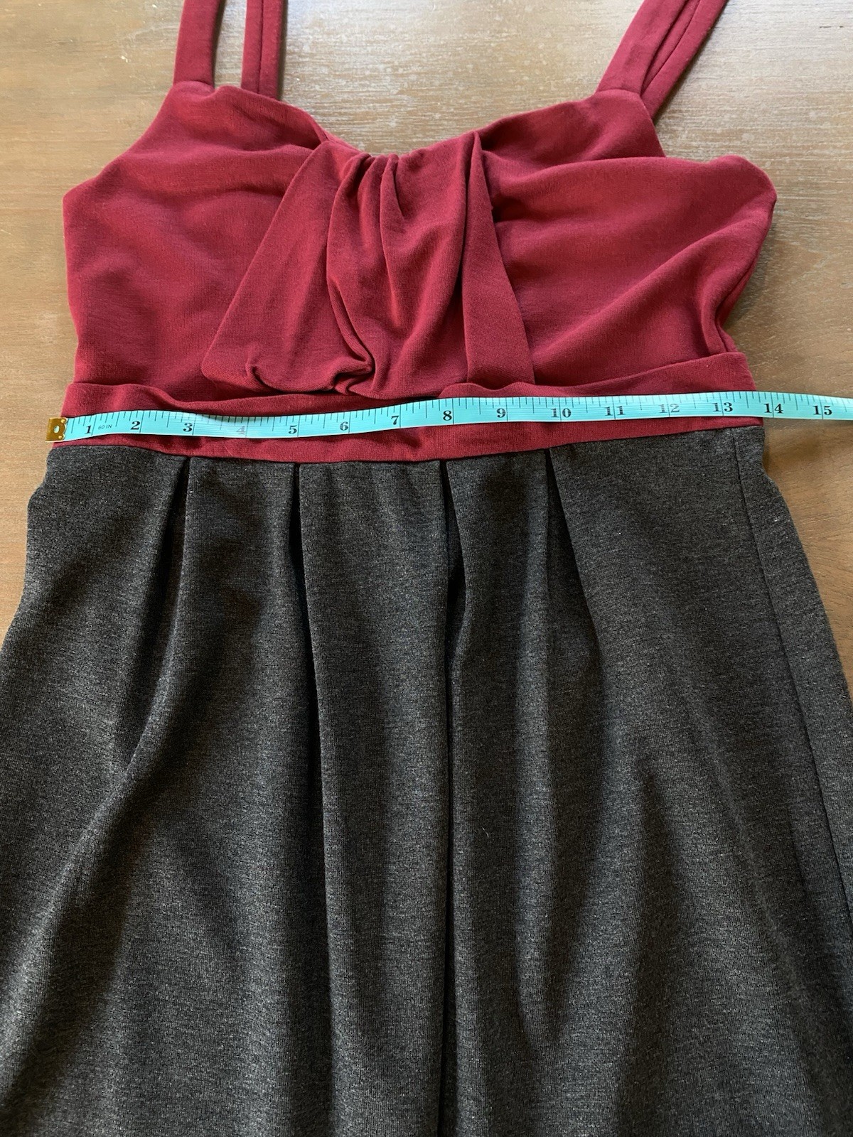 Ella Moss Dress Size Medium Burgundy & Gray Colorblock Front Twist Ruffle Detail