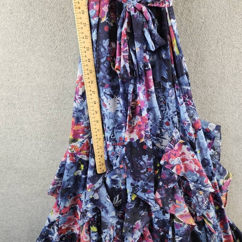 Lauren Ralph Lauren Print Ruffle-Trim Crinkle Georgette Gown Womens 4 Blue Multi