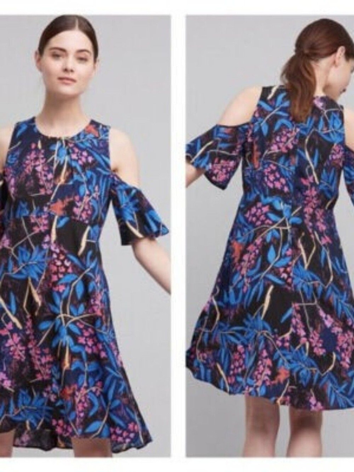 Maeve Anthropologie Elia Floral Open Cold Shoulder Dress