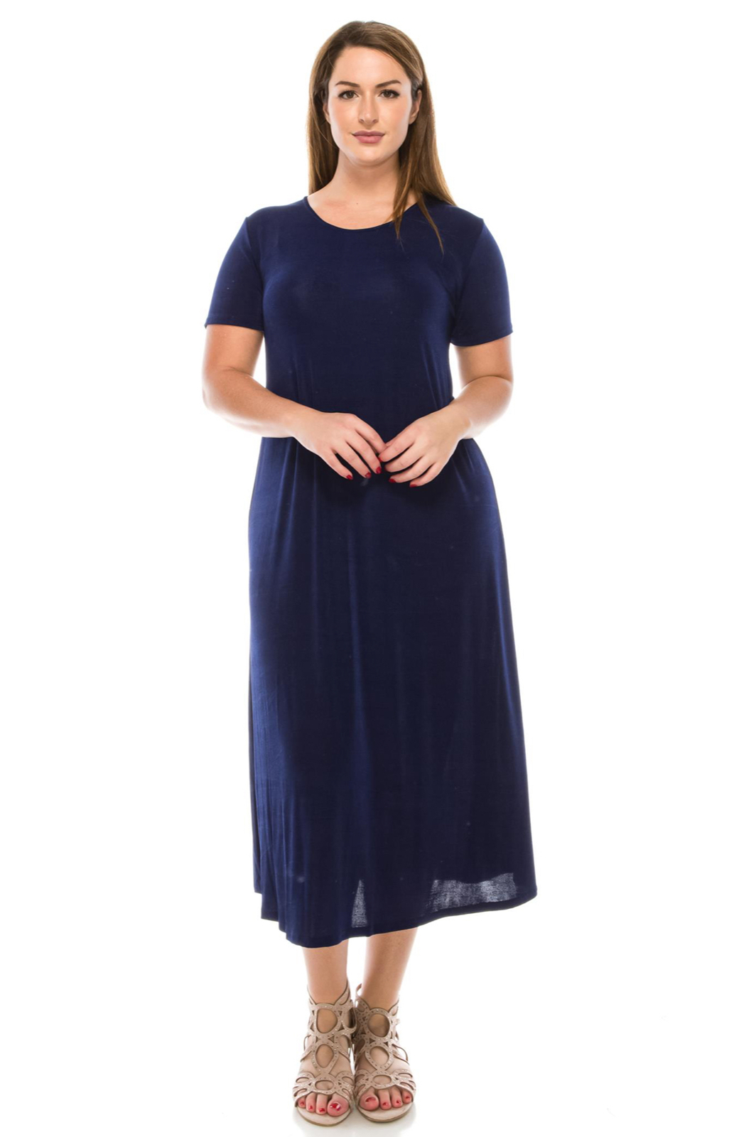 JOSTAR Navy Blue LONG DRESS Poly Spandex SLINKY Knit TRAVEL S M L XL 2X 3X