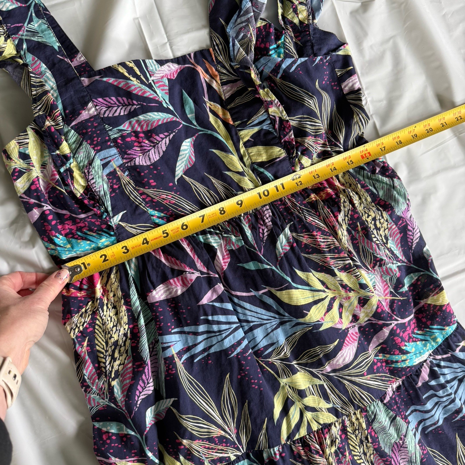 🏖️ Beach Lunch Lounge Maxi Dress Womens Medium Tropical Print Cotton Tie Back