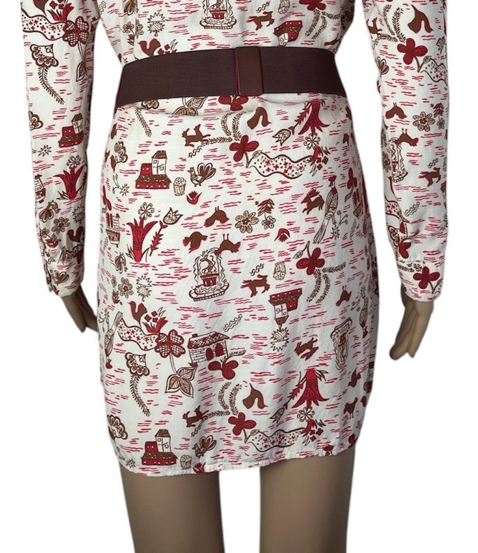 ModCloth Floral Print Cream Brown Button Up Short Shirt Dress Tunic Size Small