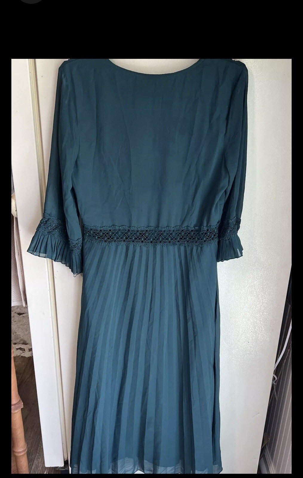 Asos Design Curve Lace Insert Pleated Midi Dress Size 10 Embroidered Floral