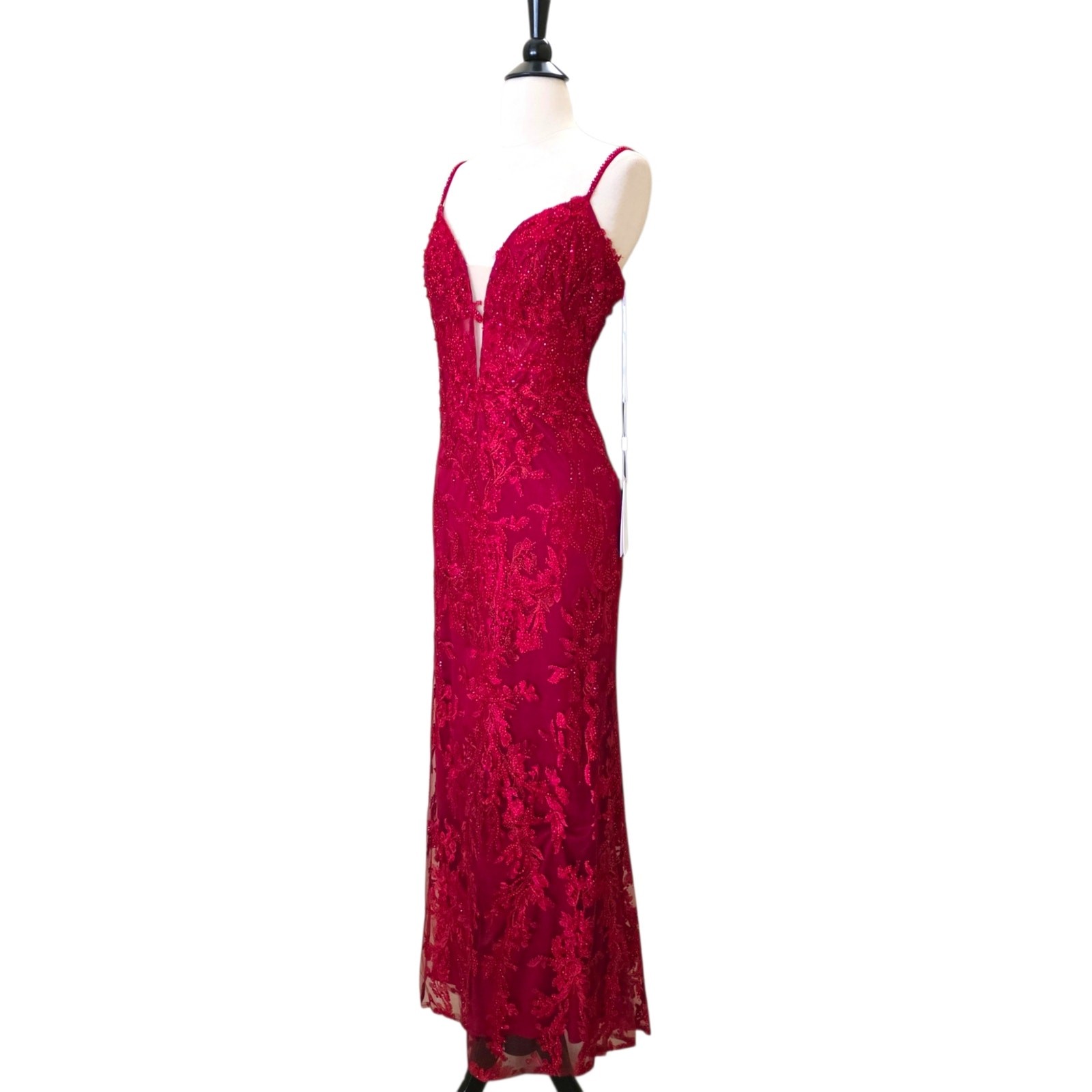 Mac Duggal 20330 Red Beaded Formal Dress Embroidered Evening Gown Maxi 12