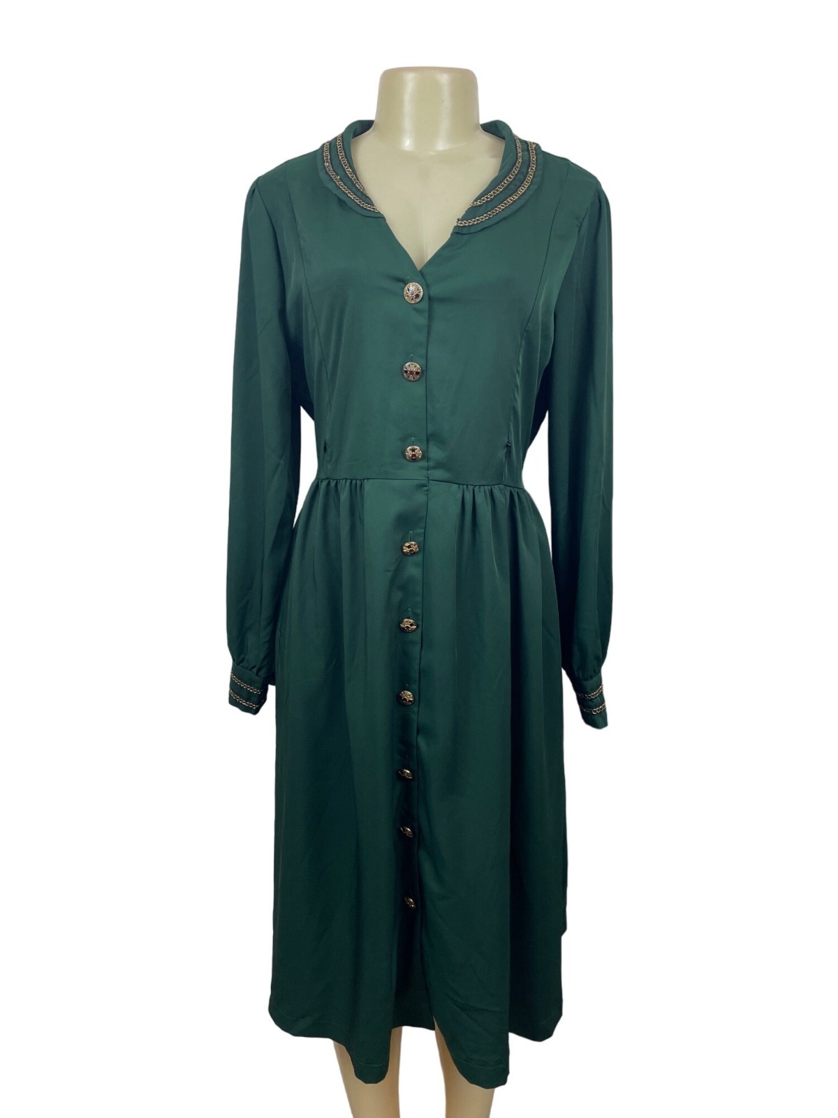 XSL Women’s Green Zip Up pockets Button Arm Dress