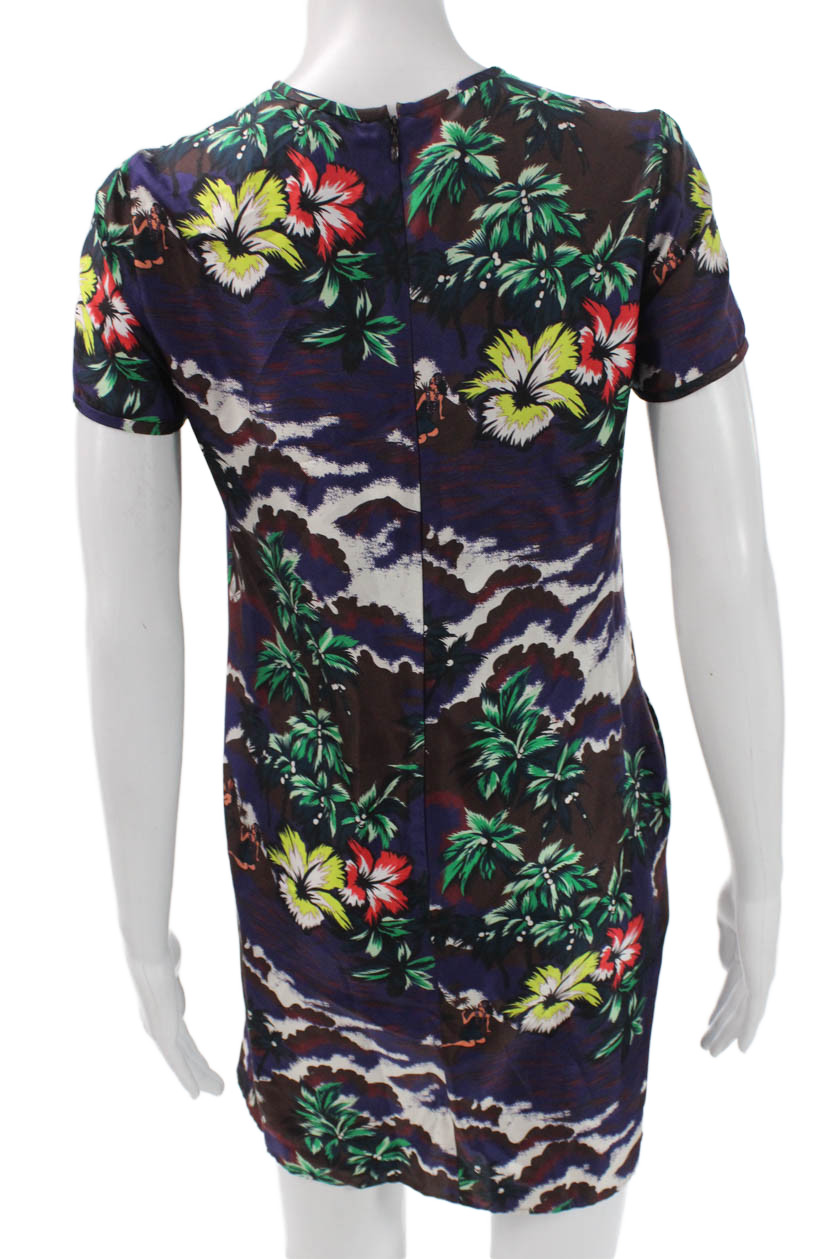 Dsquared2 Women Multicolor Floral Shift Dress Short Sleeve Zip Size 38
