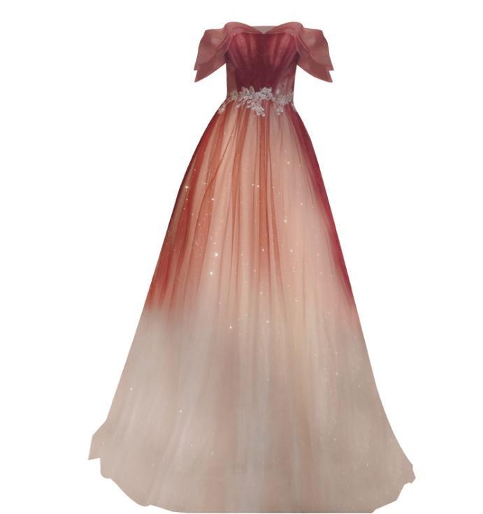 Women’s Bride party Wedding Evening dress Splicing Off Shoulder Long Skirt New