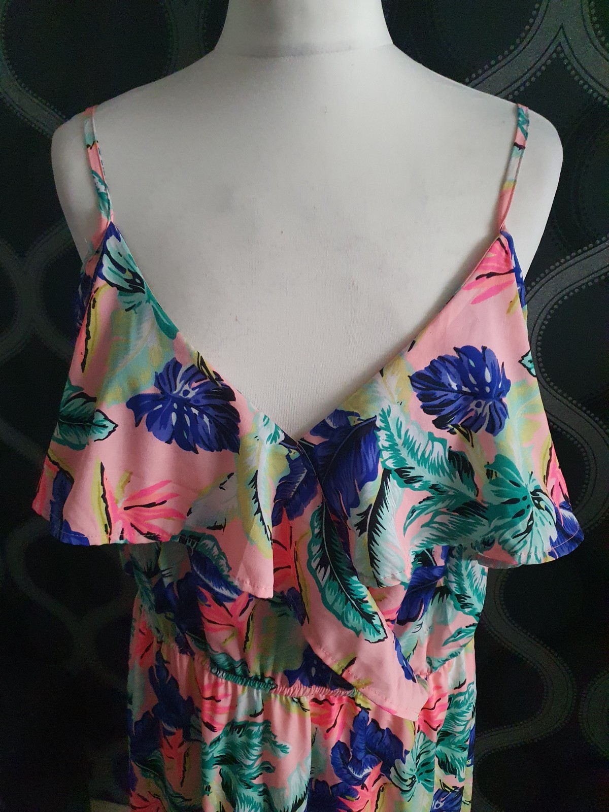 Pep & Co Pink Navy & Green Tropical Print Sun Dress Size 18