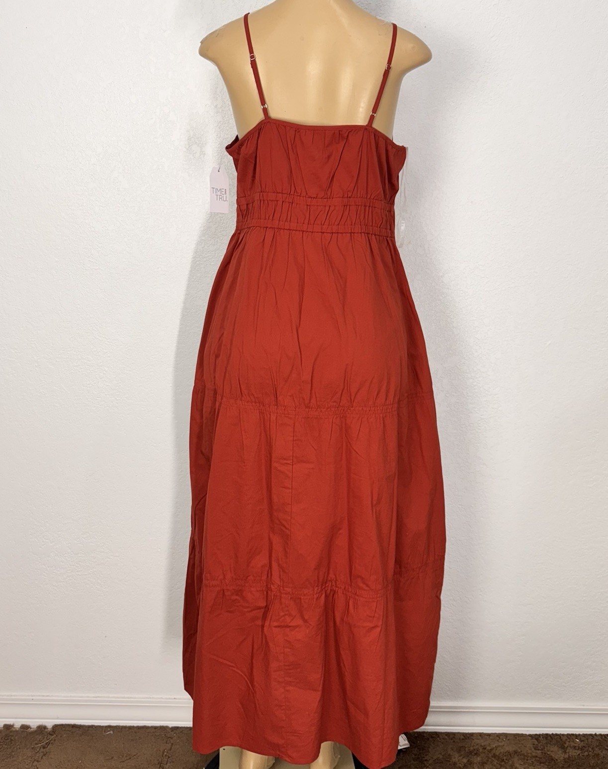 Time & Thru Brick Pockets Maxi Dress Womens Size S Casual Pull Over Strapy New