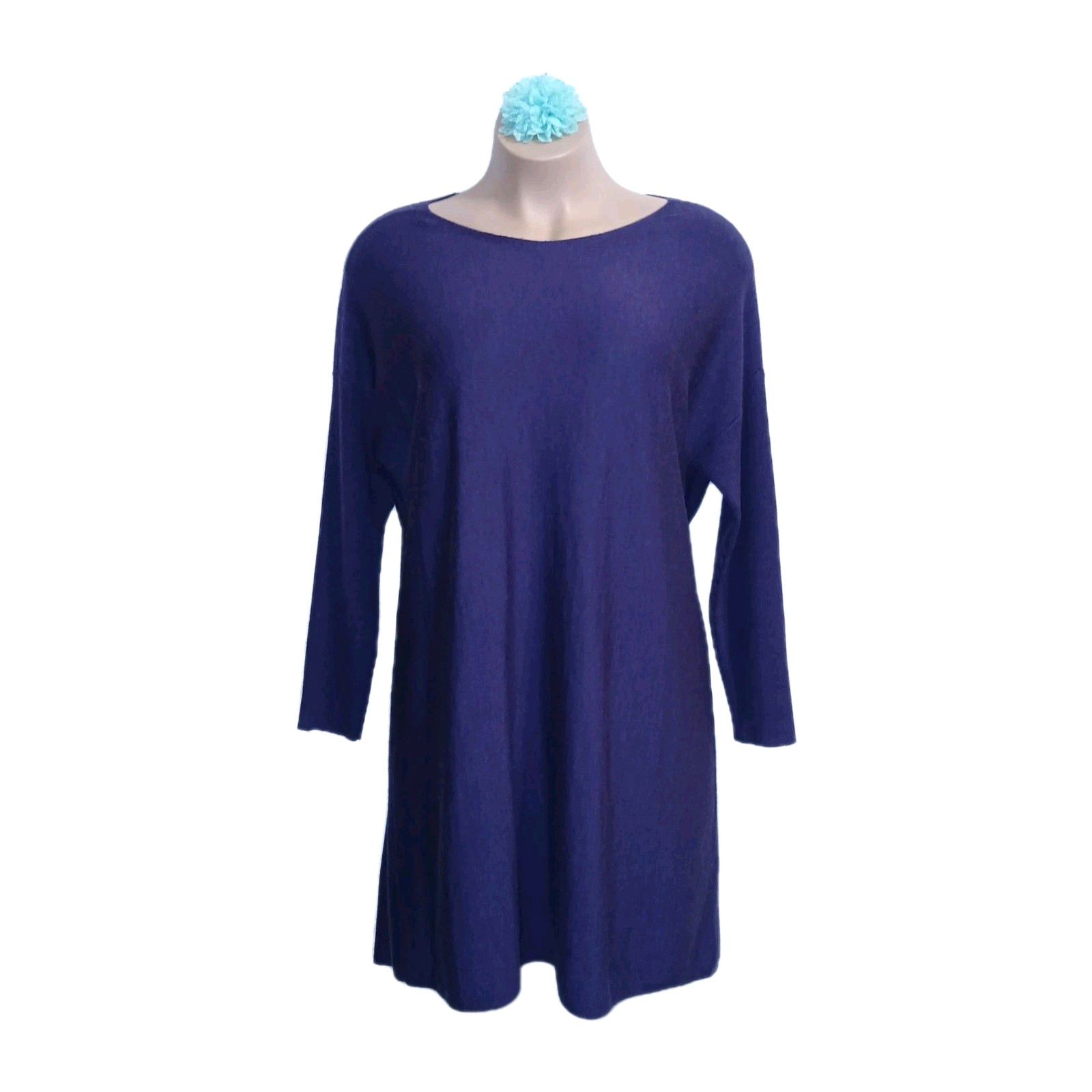 Eileen Fisher Women 100% Merino Wool Shift Sweater Dress XL Purple Minimalist