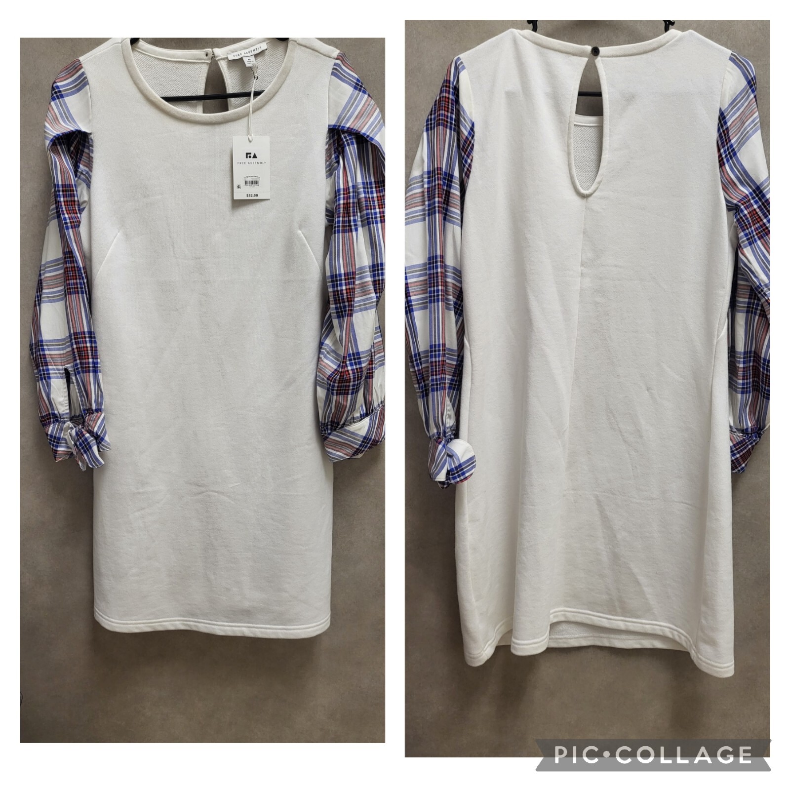 Free Assembly Tie Cuff Mixy Cream Dress M