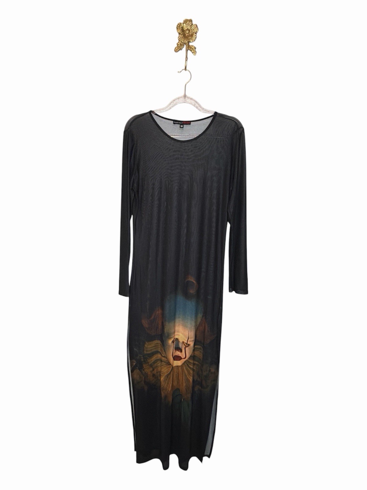 Dolls Kill Gothic Sheer Mesh Horror Clown Graphic Pennywise Maxi Dress Size 1X