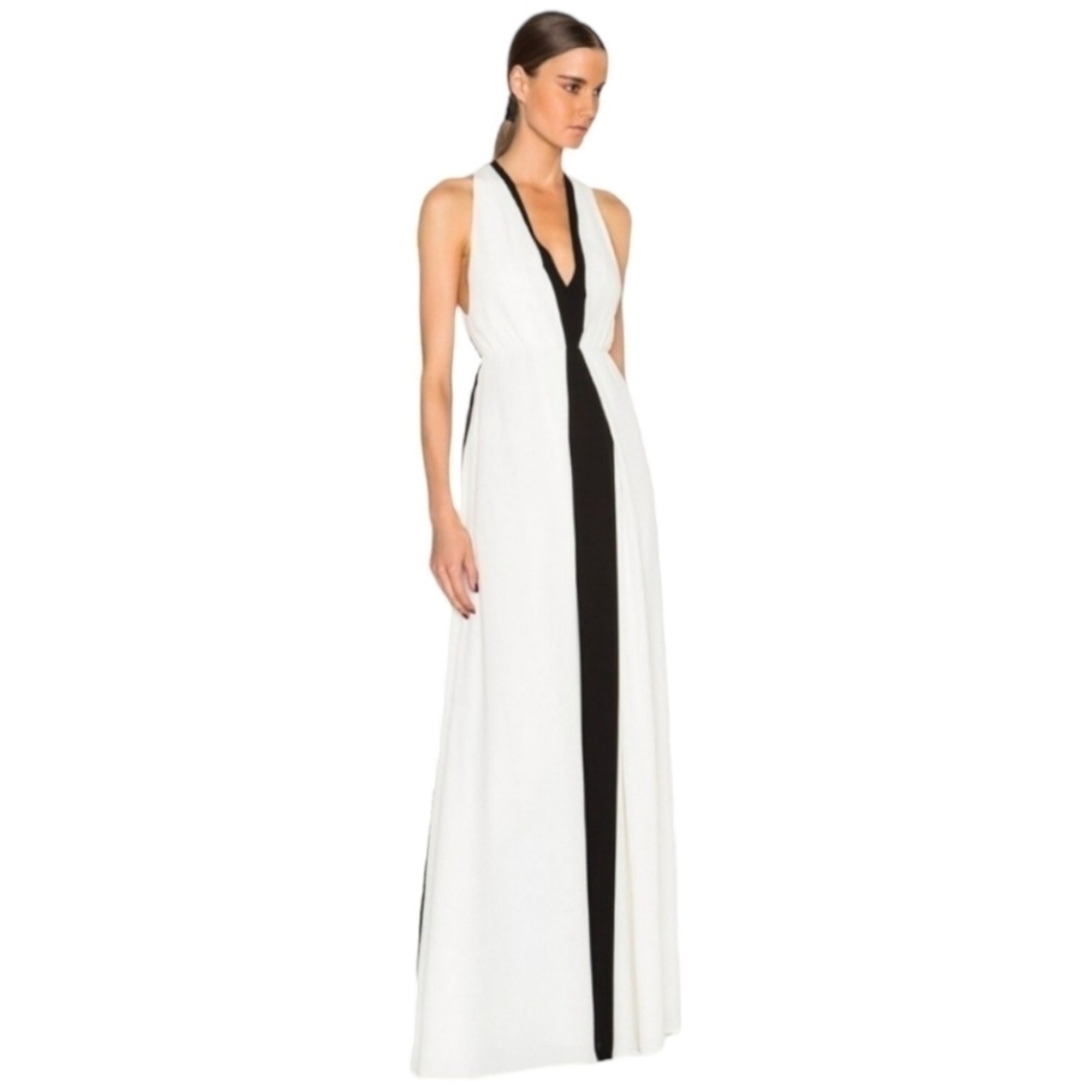 Valentino Silk Two-Tone Ruched Gown Ivory Black 42 IT 6 NWT