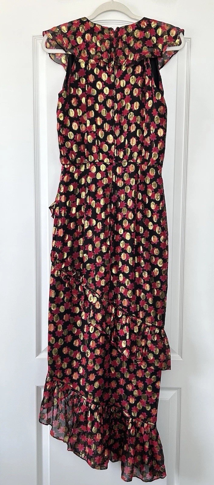 SALONI ANITA Ruffled Fil Coupe Chiffon Midi Dress 6 Silk Blend Cocktail Evening