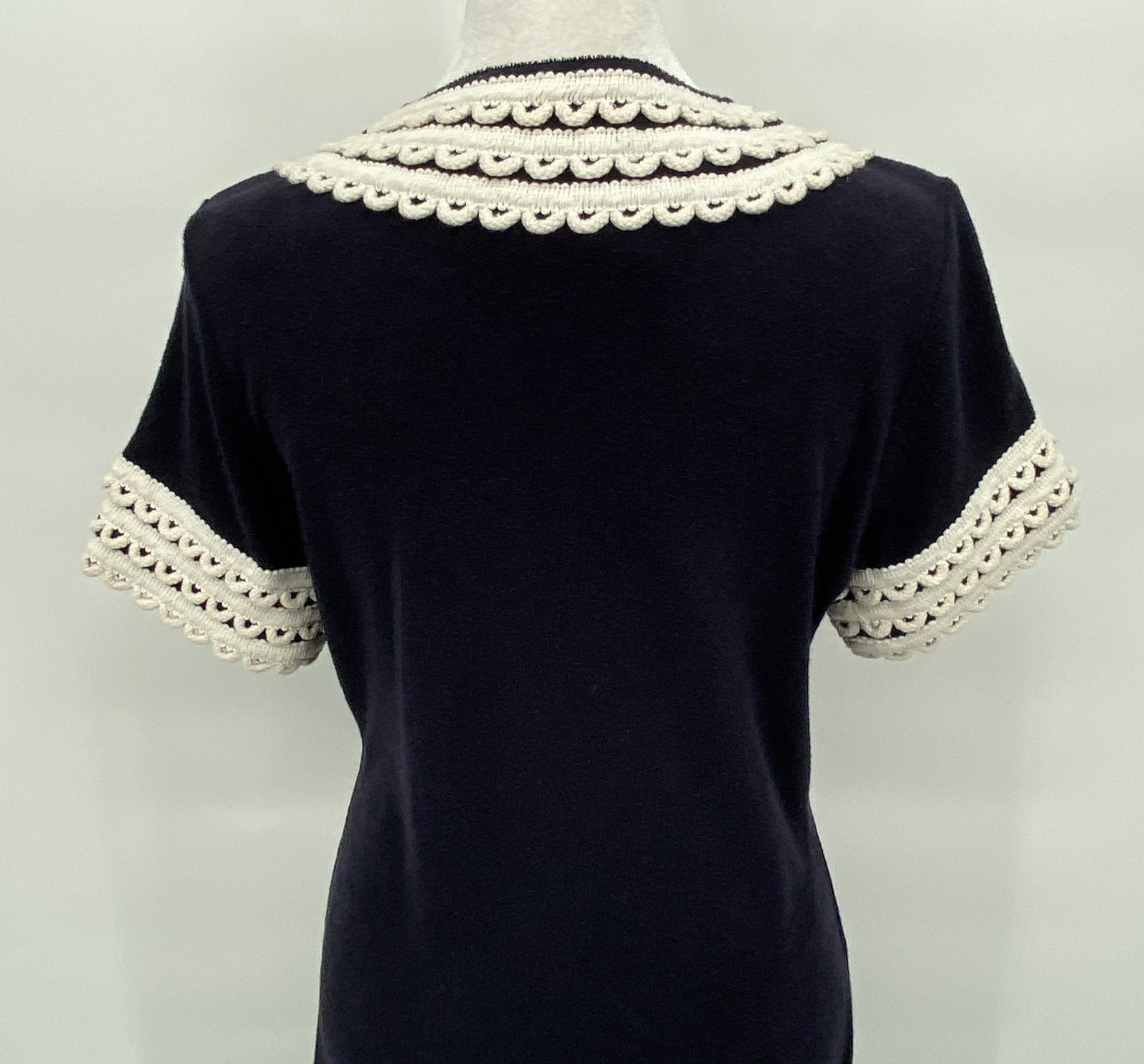 Tory Burch Dress Womens Small Navy Cream Crochet Trim Cover Up Cruise Resort