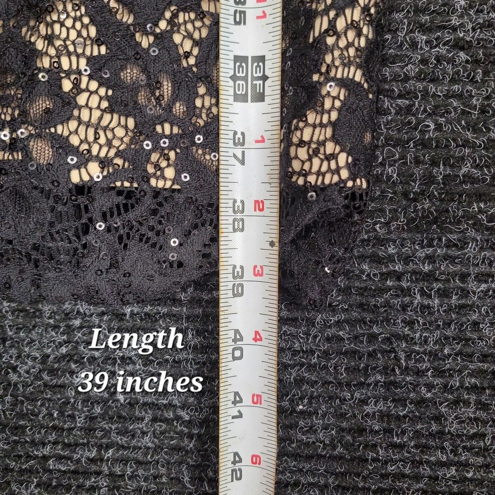 Scarlett Black Lace Sequin 3/4 Sleeve Cocktail Formal Dress Size 16 Knee Length