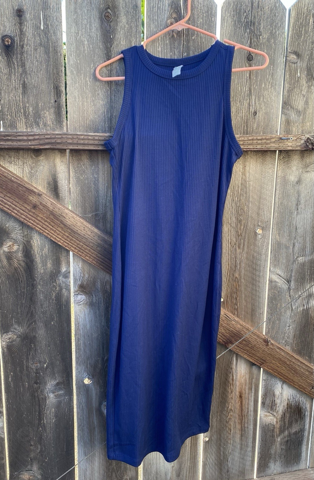 Wavy Womens Dress Medium M Blue Ribbed Knit Sleeveless Tank Midi Bodycon
