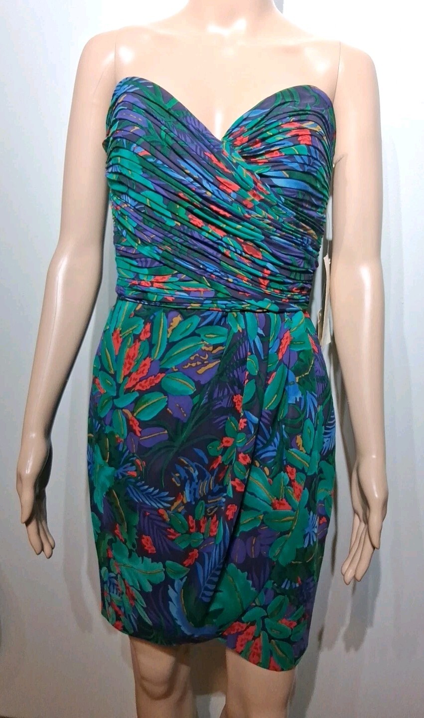 A. J. Bari Silk Floral Print Strapless Cocktail Dress Size 4 P NWOT