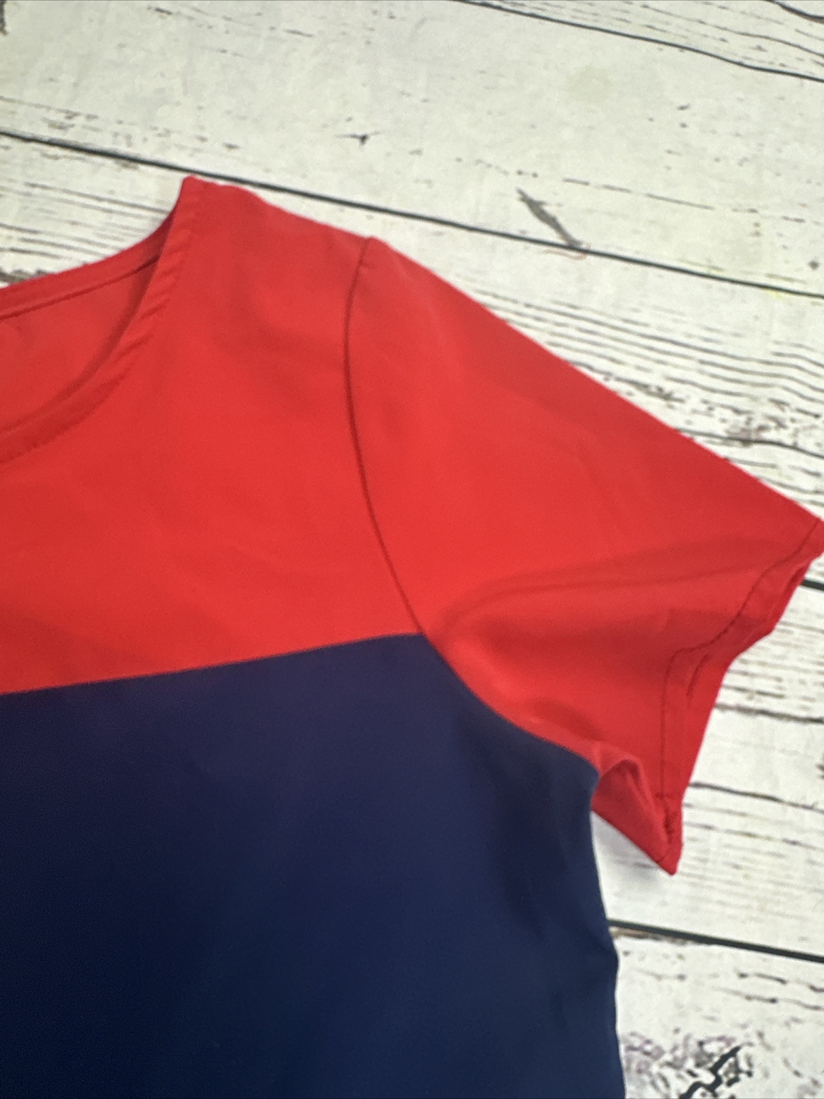 White Plum Dress Medium Red Blue Color Block Shift Mod Short Sleeve