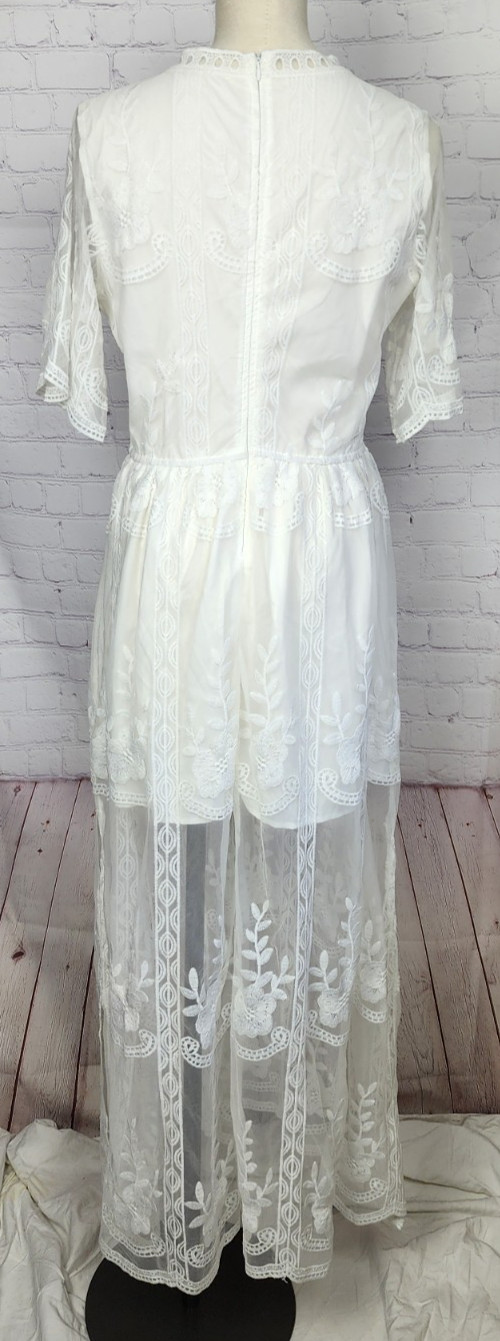 Boho Dress Romantic Sheer Lace Lined Side Slits Wedding Hippie Coquette Size S