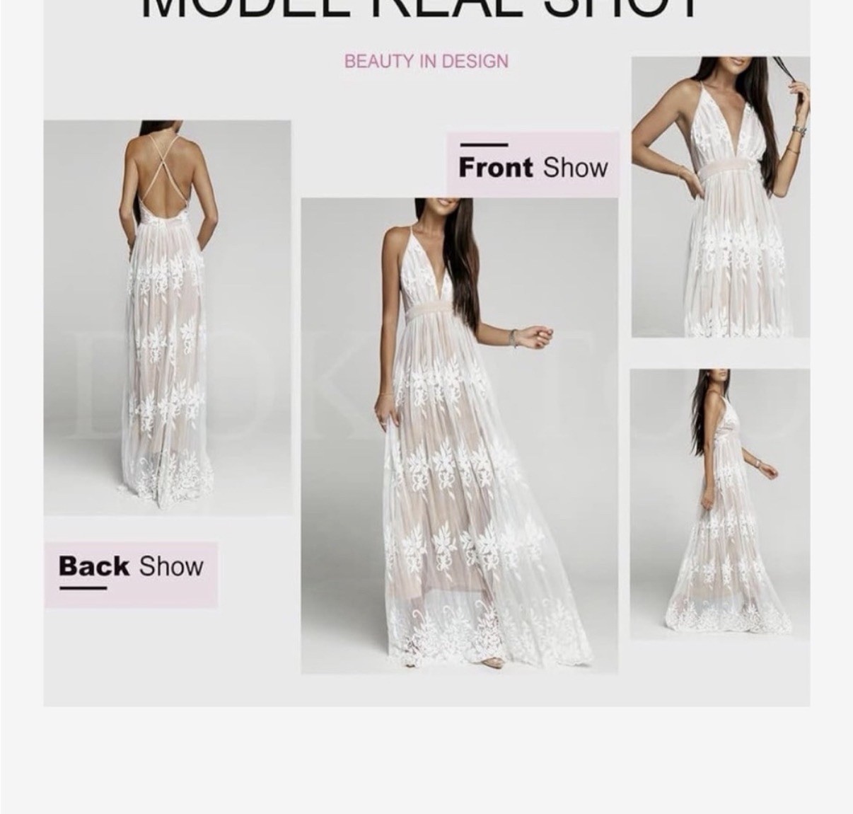 Beetsweeti Floral Embroidered Mesh Sleeveless Long A-Line Dress Beige White