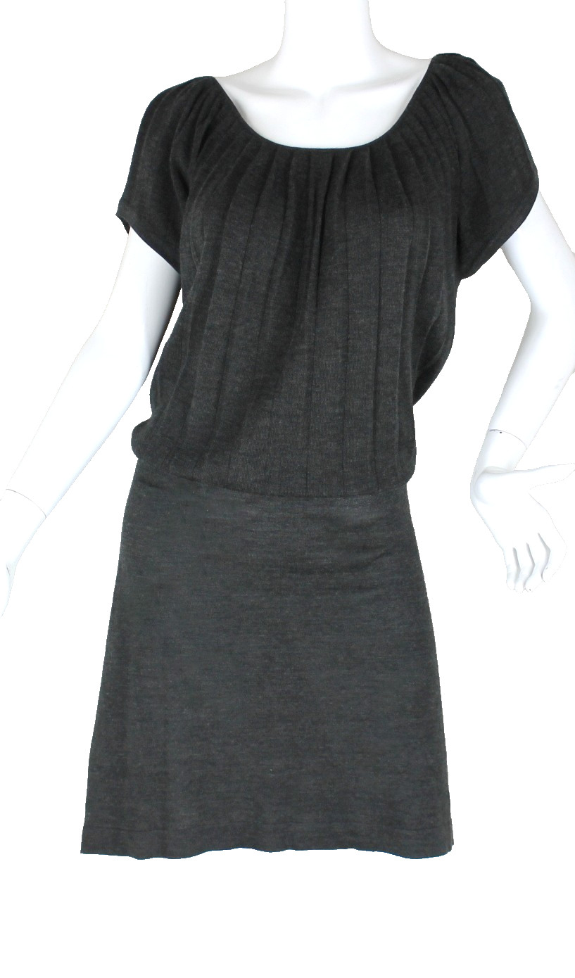 {ANN TAYLOR LOFT} Sweater Dress Gray sz. M Pleated Blouson Wool Blend Stretch