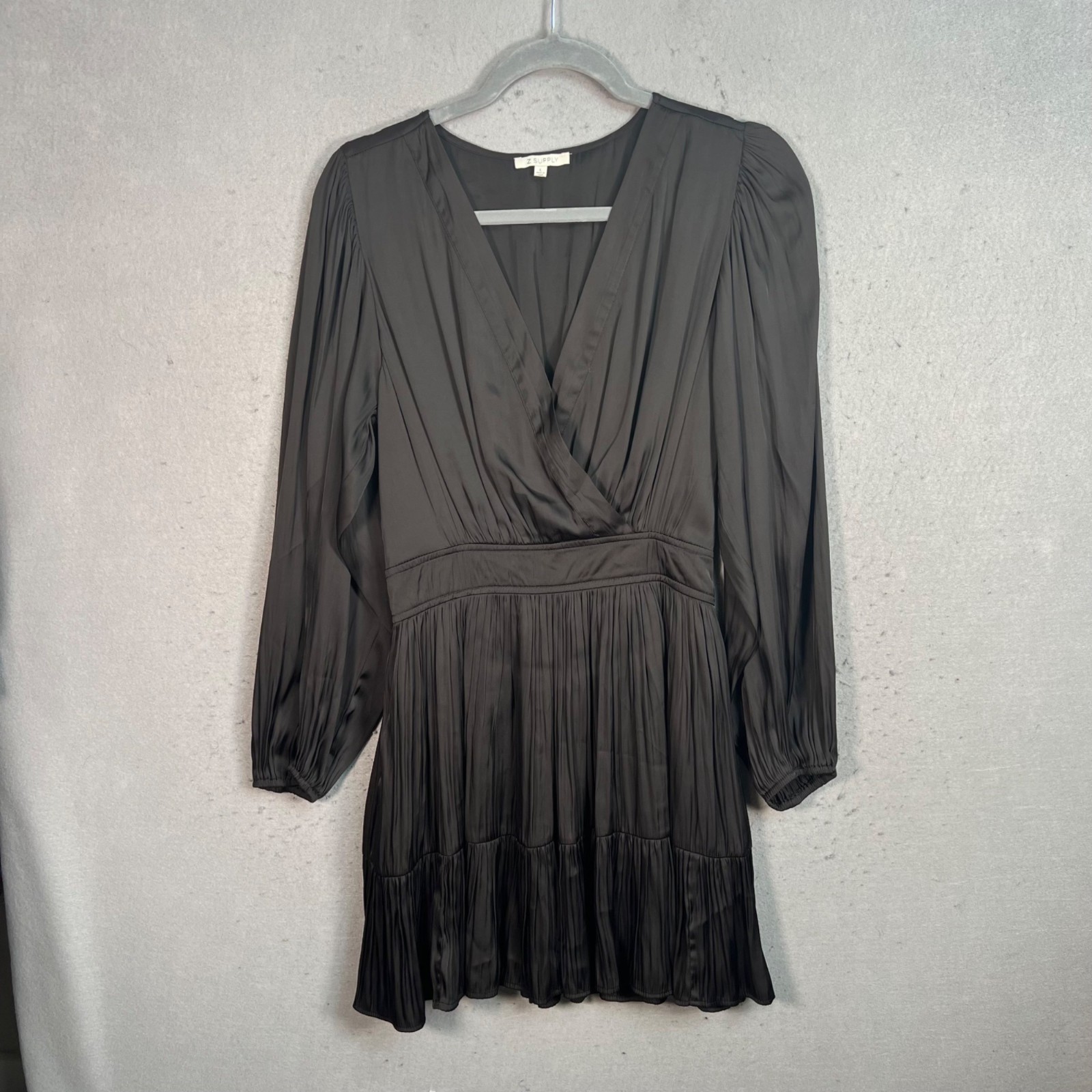 Z Supply Womens Black Long Sleeve V-Neck Mini Dress Size Large Polyester
