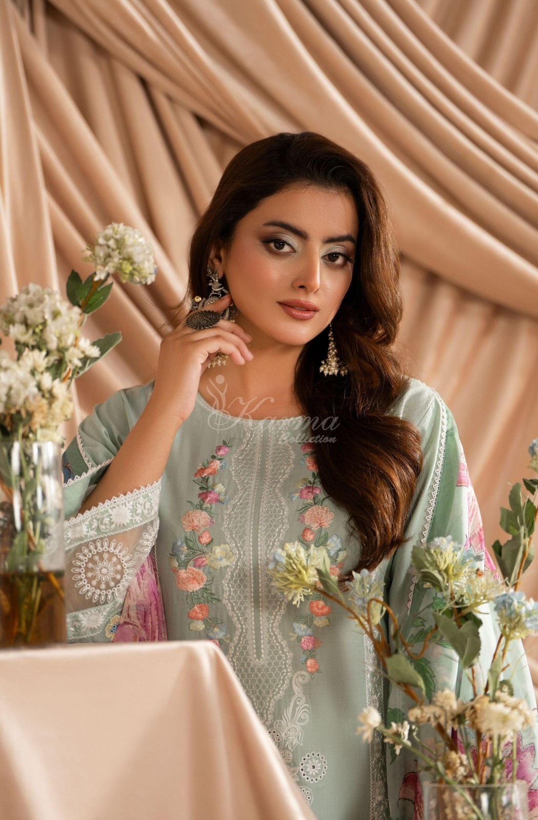 Karma Collection 3 Piece Stitched Embroidery Suit – KC-1583-Soft Green