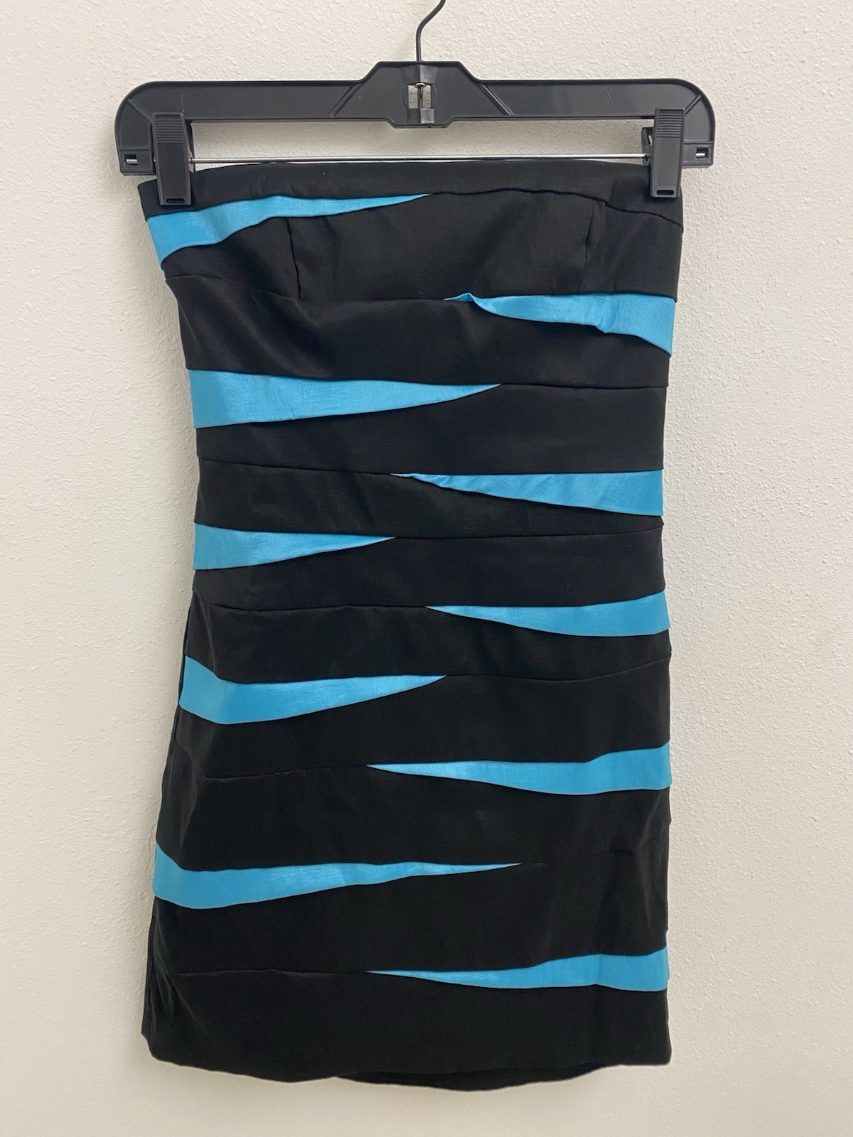 dress, vintage, strapless, black/turquoise, small