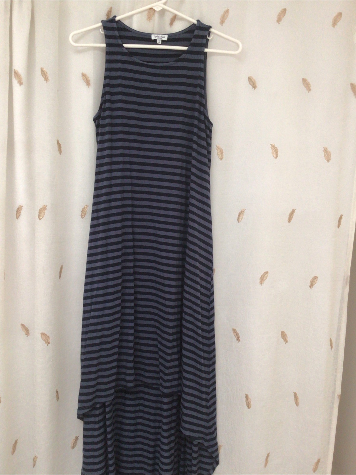 Splendid sun dress blue striped cotton tencel jersey high low maxi, sz M