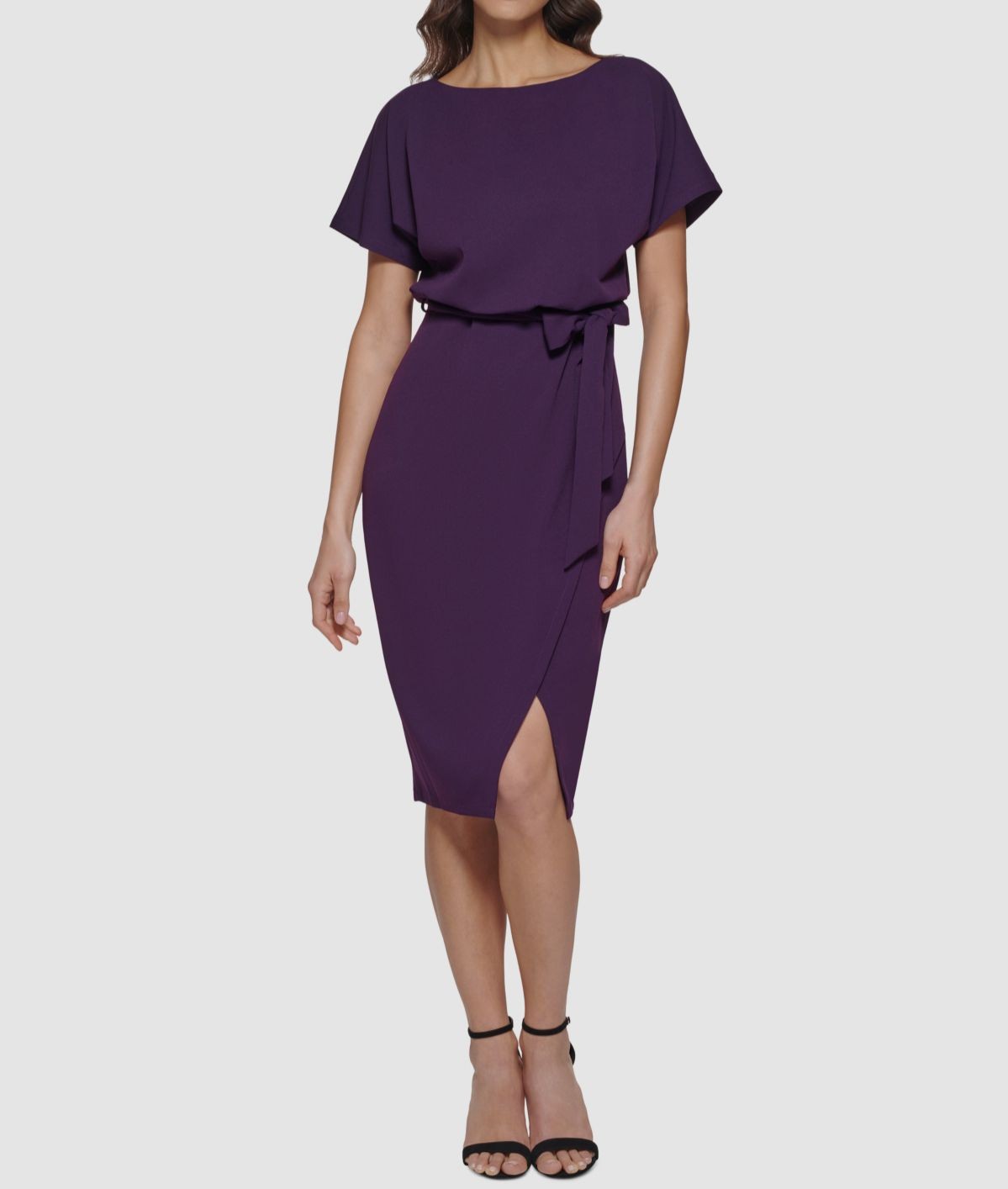 Kensie Women’s Purple Blouson Short-Sleeve Self-Tie Sheath Dress Size 6