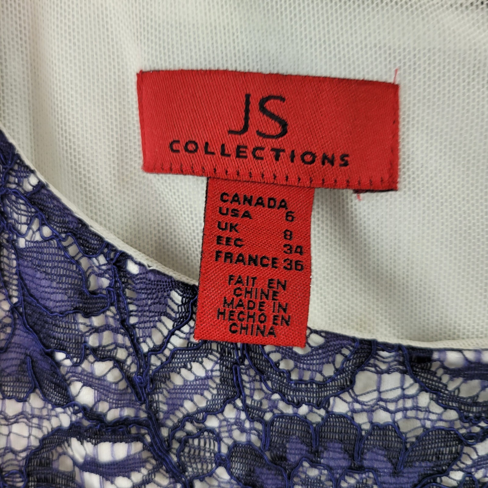 JCLS Collection size 6 Lace Dress Stretch cocktail Lined party Navy Blue