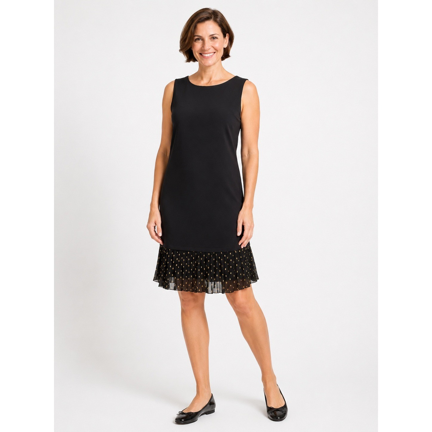 Tommy Hilfiger Black Sleeveless Pleated Gold Polka Dot Hem Size 4