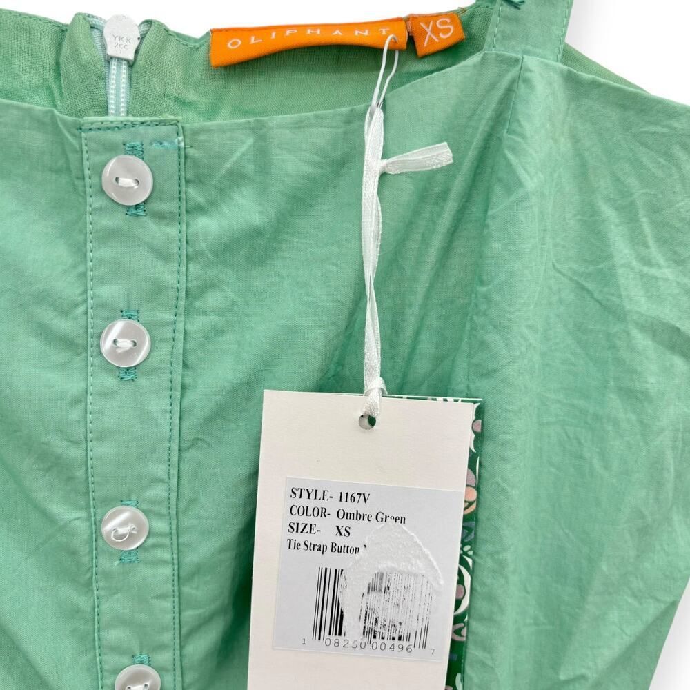 Oliphant NEW Tie Strap Button Cotton Poplin Midi Dress in Ombre Green – Size XS