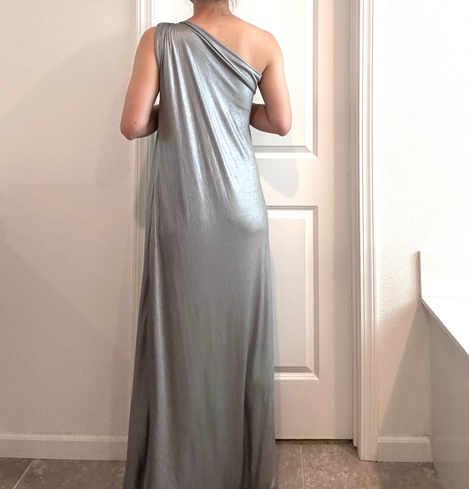 Handmade Silver Glam One Shoulder Slit Long Dress size M/L/XL