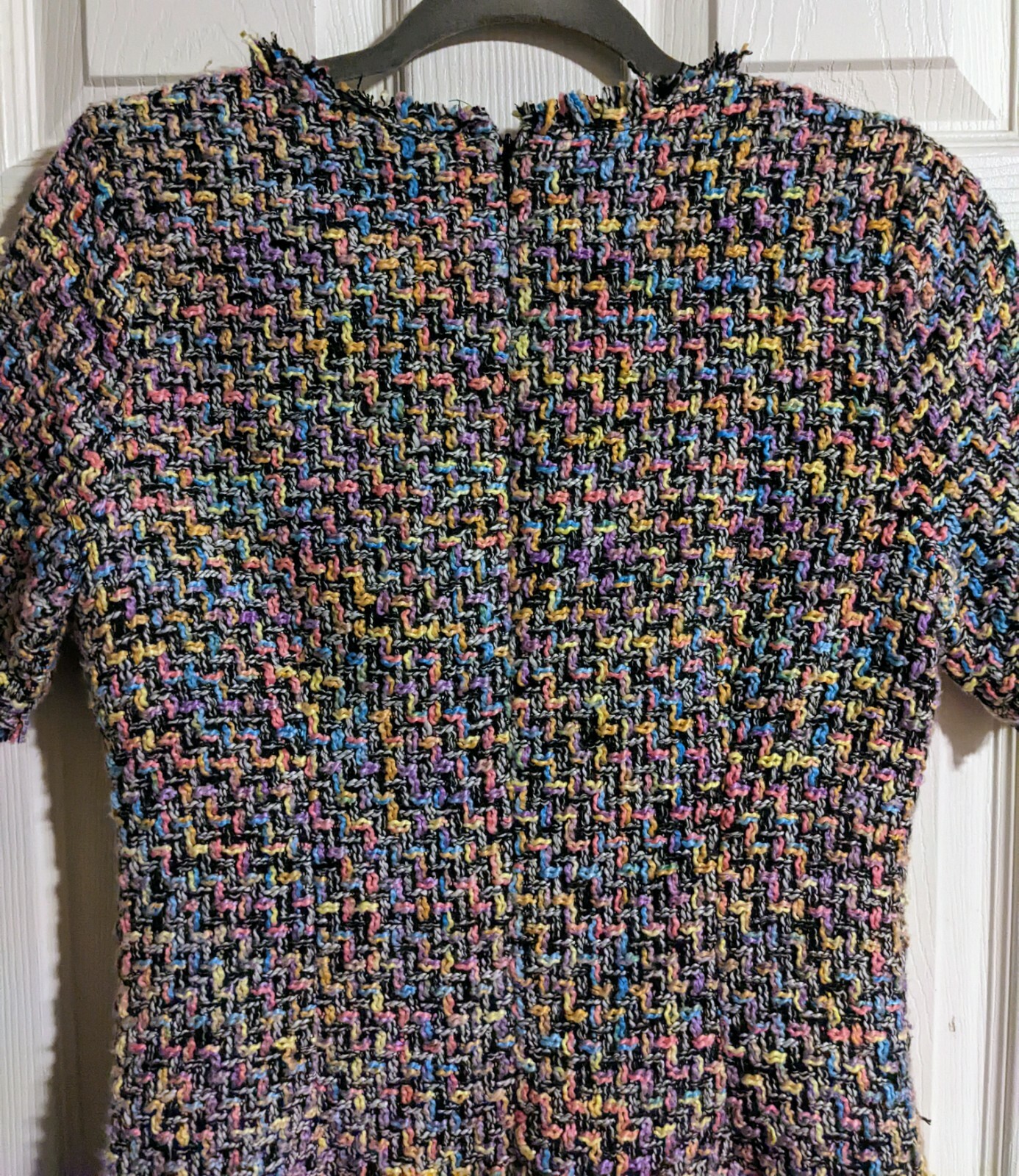 Tweed Multicolor Shift Dress S Barbiecore Short Sleeve Designer-Like Mod Retro
