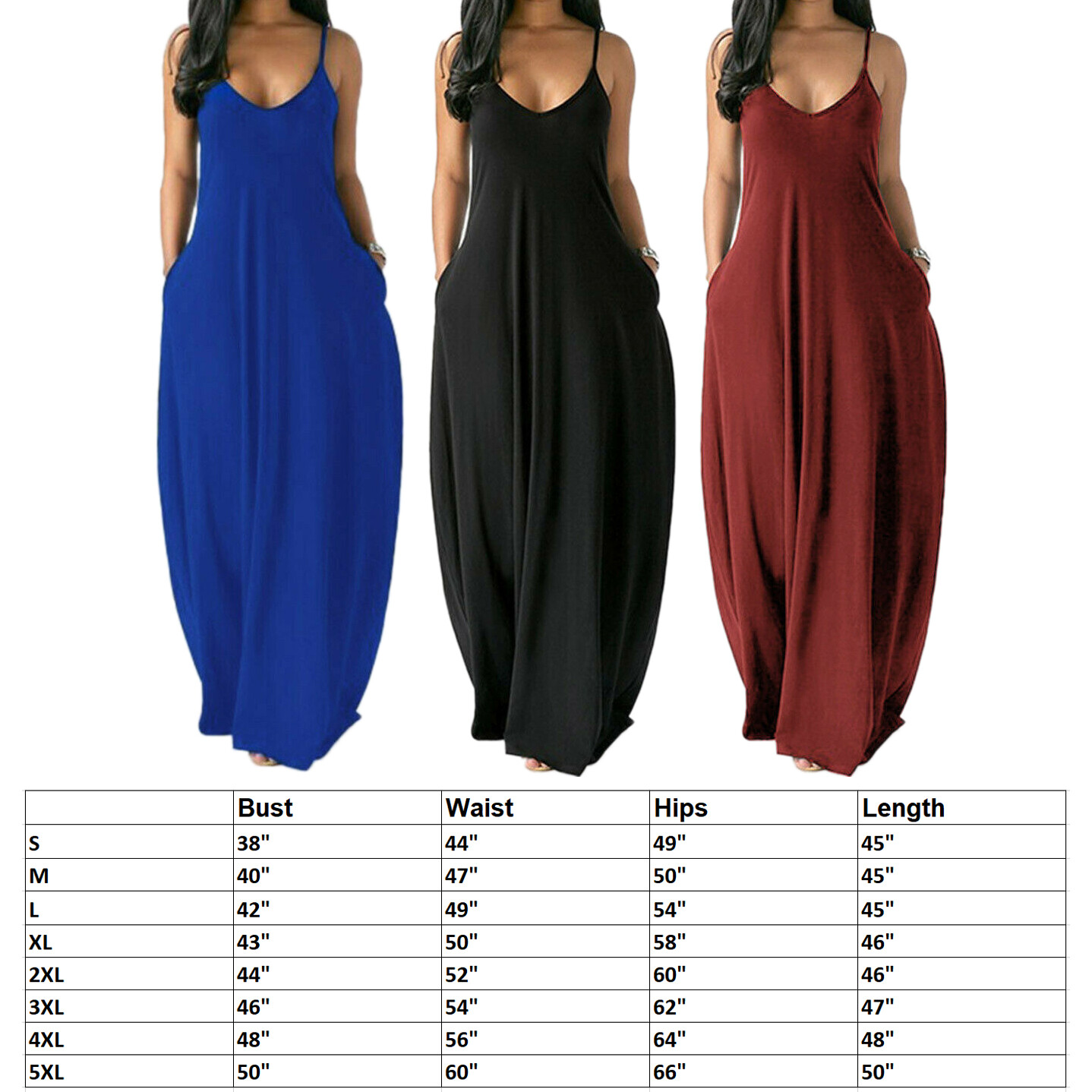 ON SALE!! Casual Beach V-Neck Soft Jersey Cami Long Maxi Tank Dress With Pocket