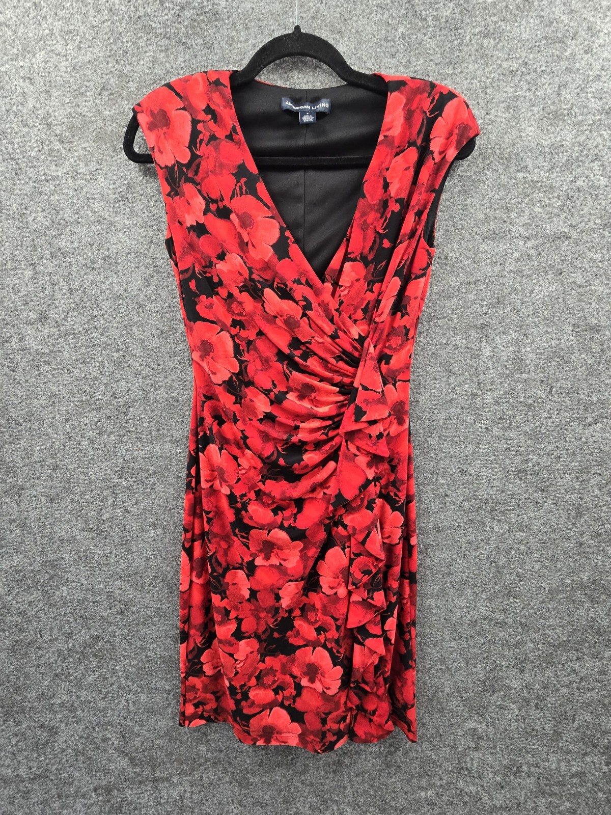 American Living Dress Womens 2 V-Neck Pullover Cap Sleeve Pencil Red Floral Knit