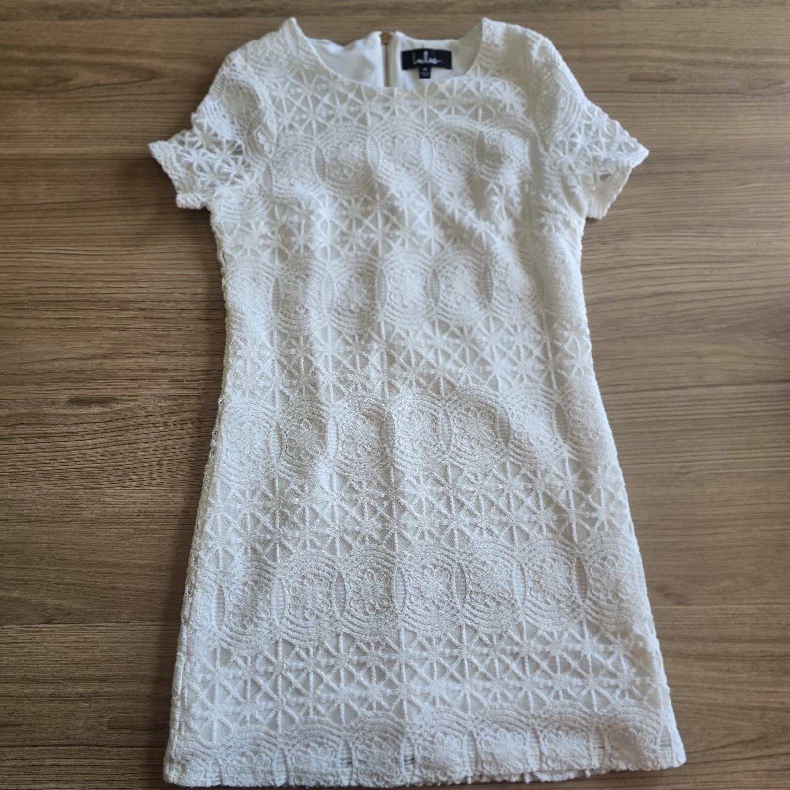 LULUS White Lace Mini Dress Short Sleeve Boho Bridal Shower Graduation Size M